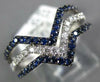 ESTATE .75CT DIAMOND & AAA SAPPHIRE 18KT WHITE GOLD V SHAPE STACKABLE FUN RING