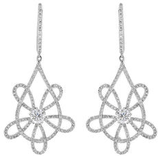 LARGE 1.44CT DIAMOND 18KT WHITE GOLD SOLITAIRE FLOWER TEAR DROP HANGING EARRINGS