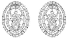 1.7CT DIAMOND 18K WHITE GOLD FLOWER OPEN FILIGREE OVAL DOUBLE HALO STUD EARRINGS