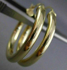 ESTATE 14KT YELLOW GOLD CLASSIC HANGING HOOP EARRINGS 25mm X 3mm WIDE #25137