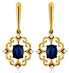 .93CT DIAMOND & AAA SAPPHIRE 14K YELLOW GOLD MULTI HEART FLOWER HANGING EARRINGS