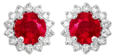 ESTATE .79CT DIAMOND & AAA RUBY 14KT WHITE GOLD ROUND HALO FLOWER STUD EARRINGS