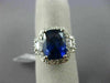 ESTATE LARGE 6.72CT DIAMOND & AAA SAPPHIRE PLATINUM CUSHION HALO ENGAGEMENT RING