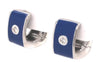 .05CT DIAMOND & BLUE ENAMEL 18KT WHITE GOLD ROUND SQUARE HOOP HANGING EARRINGS