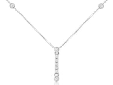 .20CT DIAMOND 14KT WHITE GOLD ROUND & BAGUETTE BY THE YARD BAR LARIAT NECKLACE