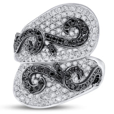 LARGE 2.12CT WHITE & BLACK DIAMOND 14KT WHITE GOLD 3D CRISS CROSS SNAKE RING