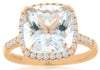 LARGE 3.65CT DIAMOND & AAA AQUAMARINE 14K ROSE GOLD CUSHION HALO ENGAGEMENT RING