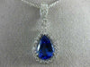 ESTATE LARGE 2.4CT DIAMOND & AAA TANZANITE 14K WHITE GOLD TEAR DROP HALO PENDANT
