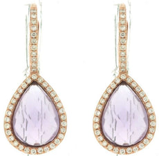 ESTATE 3.67CT DIAMOND & AAA AMETHYST 14K ROSE GOLD 3D TEAR DROP HANGING EARRINGS