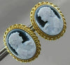 ANTIQUE 18KT YELLOW GOLD HANDCRAFTED BLUE OVAL LADY CAMEO EARRINGS #18785