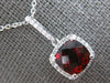 ESTATE 2.0CT DIAMOND & AAA GARNET 14K WHITE GOLD 3D CUSHION & ROUND HALO PENDANT