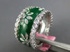 WIDE 1.44CT DIAMOND & GREEN ENAMEL 18K WHITE GOLD MULTI FLOWER ETERNITY FUN RING