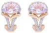 2.97CT DIAMOND & AAA PINK AMETHYST 14KT ROSE GOLD OVAL & ROUND CLIP ON EARRINGS