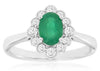 1.05CT DIAMOND & AAA EMERLAD 14K WHITE GOLD 3D OVAL & ROUND FLOWER FILIGREE RING