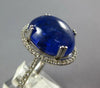 ESTATE LARGE 11.73CT DIAMOND & AAA SAPPHIRE 14KT WHITE GOLD OVAL CABOCHON RING