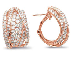 LARGE 4.85CT DIAMOND 14KT ROSE GOLD 3D CRISS CROSS PAVE CLIP ON HANGING EARRINGS