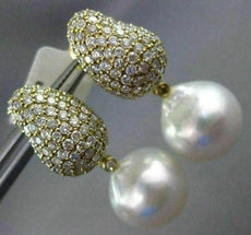 LARGE 2.58CT DIAMOND & AAA SOUTH SEA PEARL 18KT YELLOW GOLD 3D HANGING EARRINGS