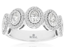 LARGE 1.42CT DIAMOND 14KT WHITE GOLD OVAL & ROUND 5 STONE HALO ANNIVERSARY RING