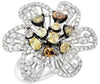 LARGE 2.45CT WHITE & MULTI COLOR DIAMOND 18KT WHITE GOLD MULTI SHAPE FLOWER RING