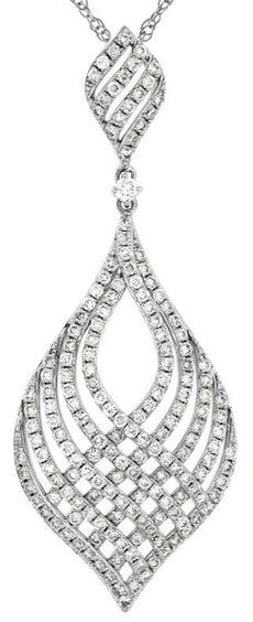 1.47CT DIAMOND 14KT WHITE GOLD MULTI ROW TEAR DROP CRISS CROSS FLOATING PENDANT