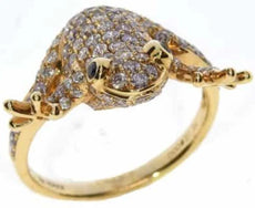ESTATE .91CT PINK & BLACK DIAMOND 18KT YELLOW GOLD 3D HAPPY FROG FUN RING