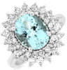 LARGE 3CT DIAMOND & AAA AQUAMARINE 14KT WHITE GOLD OVAL FLOWER ENGAGEMENT RING