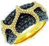 ESTATE 2.40CT WHITE & BLACK DIAMOND 14KT YELLOW GOLD MUTI ROW HONEYCOMB WEB RING
