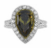 LARGE 4.39CT WHITE & FANCY GREEN-YELLOW DIAMOND 18KT 2 TONE GOLD PEAR SHAPE RING