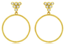 0.20CT DIAMOND 14KT YELLOW GOLD ROUND BEZEL TRIANGULAR OPEN HOOP HANGING EARRINGS