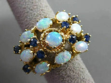 ANTIQUE LARGE 3.20CT AAA SAPPHIRE & OPAL 14KT YELLOW GOLD FILIGREE RING #22337