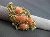 ANTIQUE LARGE OLD MINE DIAMOND & AAA CORAL 14KT YELLOW GOLD BROOCH / PIN #20239