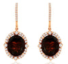 LARGE 11.70CT DIAMOND & AAA GARNET 14KT ROSE GOLD 3D OVAL HALO HANGING EARRINGS