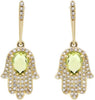 1.51CT DIAMOND & AAA PERIDOT 14K YELLOW GOLD LUCKY HAMSA CHAMSA HANGING EARRINGS