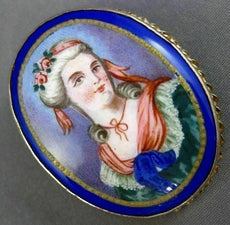 ANTIQUE AAA MULTI COLOR ENAMEL 14K YELLOW GOLD 3D LADY CAMEO PORTRAIT PIN BROOCH