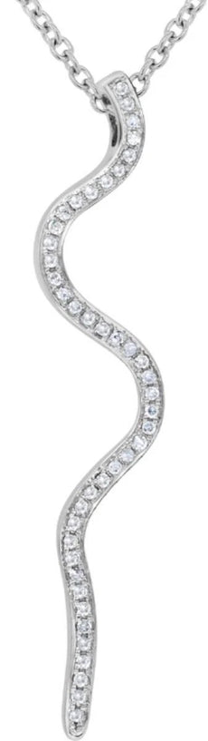 .11CT DIAMOND 14KT WHITE GOLD 3D CLASSIC DOUBLE SWIRL WAVE FUN FLOATING PENDANT