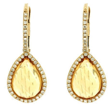 4.02CT DIAMOND & AAA CITRINE 14K YELLOW GOLD CABOCHON LEVERBACK HANGING EARRINGS