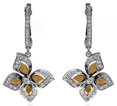 ESTATE .30CT DIAMOND 18KT 2 TONE GOLD 3D BUTTERFLY LEVERBACK HANGING EARRINGS