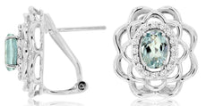 1.07CT DIAMOND & AAA AQUAMARINE 14KT WHITE GOLD 3D OVAL & ROUND HANGING EARRINGS