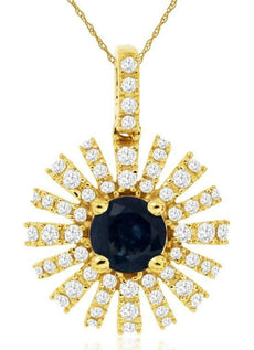 .88CT DIAMOND & AAA SAPPHIRE 14KT YELLOW GOLD FLOWER STARBURST FLOATING PENDANT