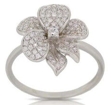 ESTATE .36CT DIAMOND 14KT WHITE GOLD 3D ROSE FLOWER FUN RING