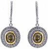 2.6CT WHITE & FANCY YELLOW DIAMOND 18K 2 TONE GOLD OVAL & ROUND HANGING EARRINGS