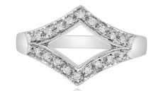 .13CT DIAMOND 14KT WHITE GOLD 3D CLASSIC DOUBLE V GEOMETRICAL FILIGREE FUN RING
