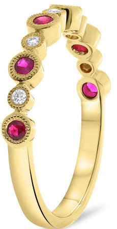 .27CT DIAMOND & AAA RUBY 14KT YELLOW GOLD 3D ROUND FILIGREE ANNIVERSARY RING