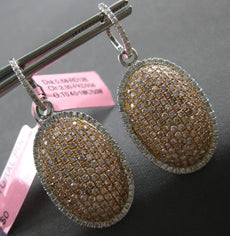 LARGE 3.61CT WHITE & PINK DIAMOND 18KT WHITE & ROSE GOLD OVAL HALO FUN EARRINGS