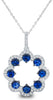 ESTATE 1.23CT DIAMOND & AAA SAPPHIRE 14KT WHITE GOLD 3D OPEN FLOWER LOVE PENDANT
