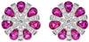 ESTATE 3.13CT DIAMOND & AAA RUBY 14KT WHITE GOLD 3D FLOWER STUD EARRINGS