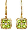1.93CT DIAMOND & AAA PERIDOT 14KT YELLOW GOLD ROUND FLOWER HALO HANGING EARRINGS