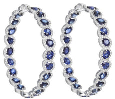 19.38CT DIAMOND & AAA SAPPHIRE 18K WHITE GOLD ROUND MULTI SHAPE HANGING EARRINGS