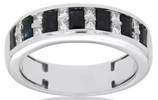 1.62CT DIAMOND & AAA SAPPHIRE 14KT WHITE GOLD EMERALD CUT MENS ANNIVERSARY RING
