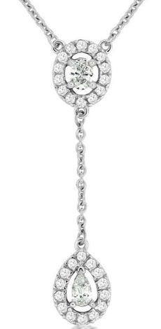 .36CT DIAMOND 14KT WHITE GOLD ROUND & PEAR SHAPE TEAR DROP LARIAT LOVE NECKLACE